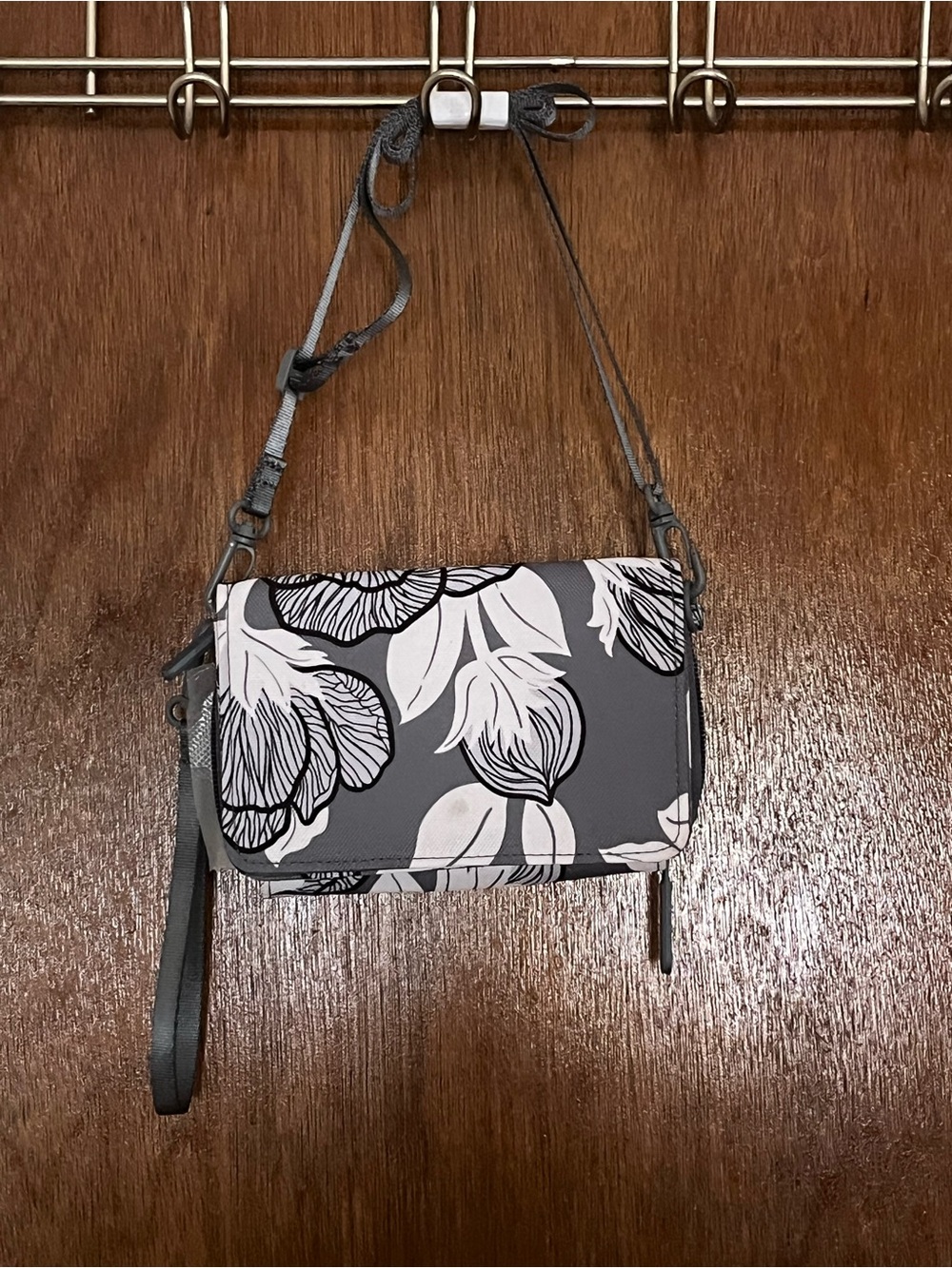Vera Bradley Gray and White Floral Crossbody Wallet